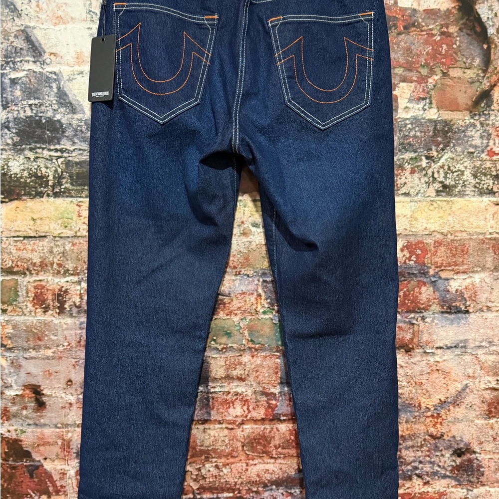 True Religion Dark Blue Jeans with Orange Accents - Picture 4 of 6